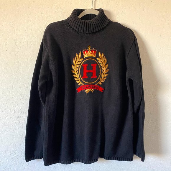 Tommy Hilfiger Sweaters - Tommy Hilfiger Turtleneck Sweater Womens Size L Ribbed Embroidered Pullover Knit
